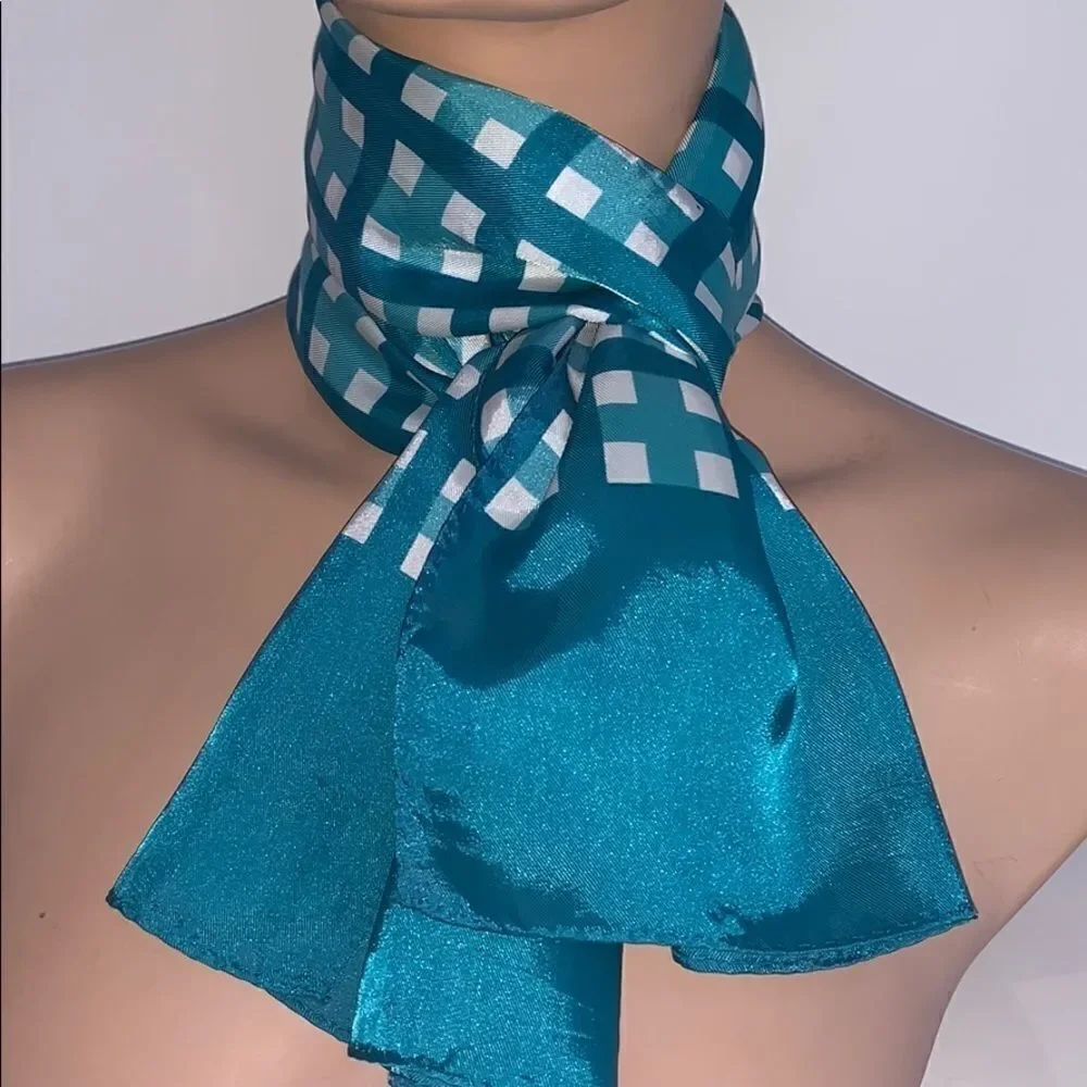Vintage turquoise acetate plaid Japan made scarf